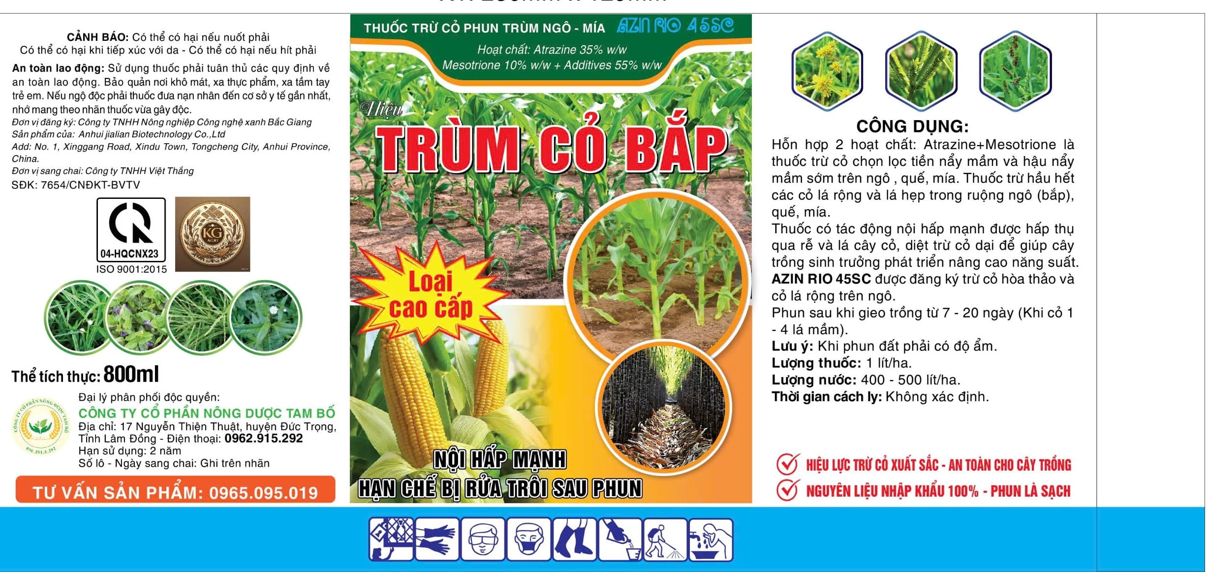 THUỐC TRỪ CỎ AZIN RIO 45SC  HIỆU TRÙM CỎ BẮP