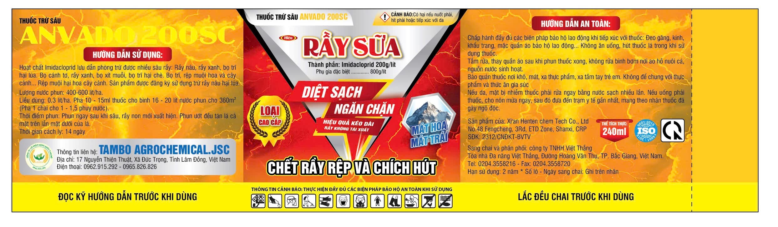 THUỐC TRỪ SÂU ANVADO 200SC HIỆU RẦY SỮA